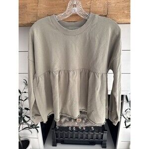 ROOLEE Women's Green Cropped Peplum Sweatshirt Size Medium